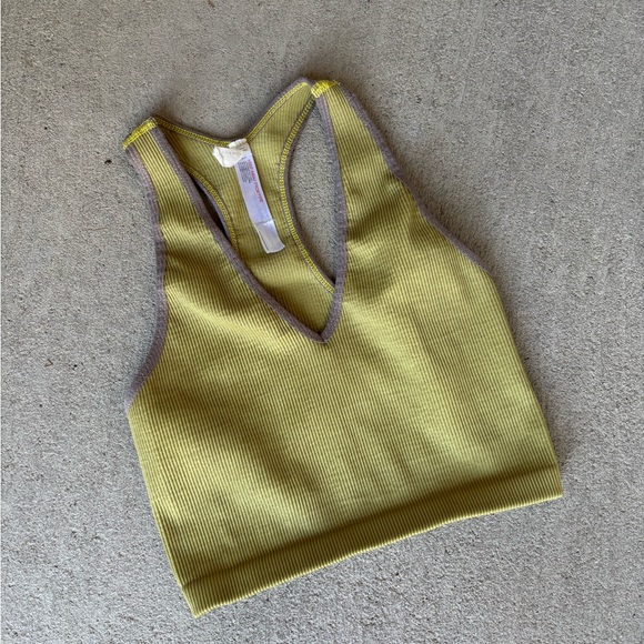 Free People FP Movement Free Throw Ribbed Crop Tank Yellow & Grey Size Medium - Picture 2 of 11